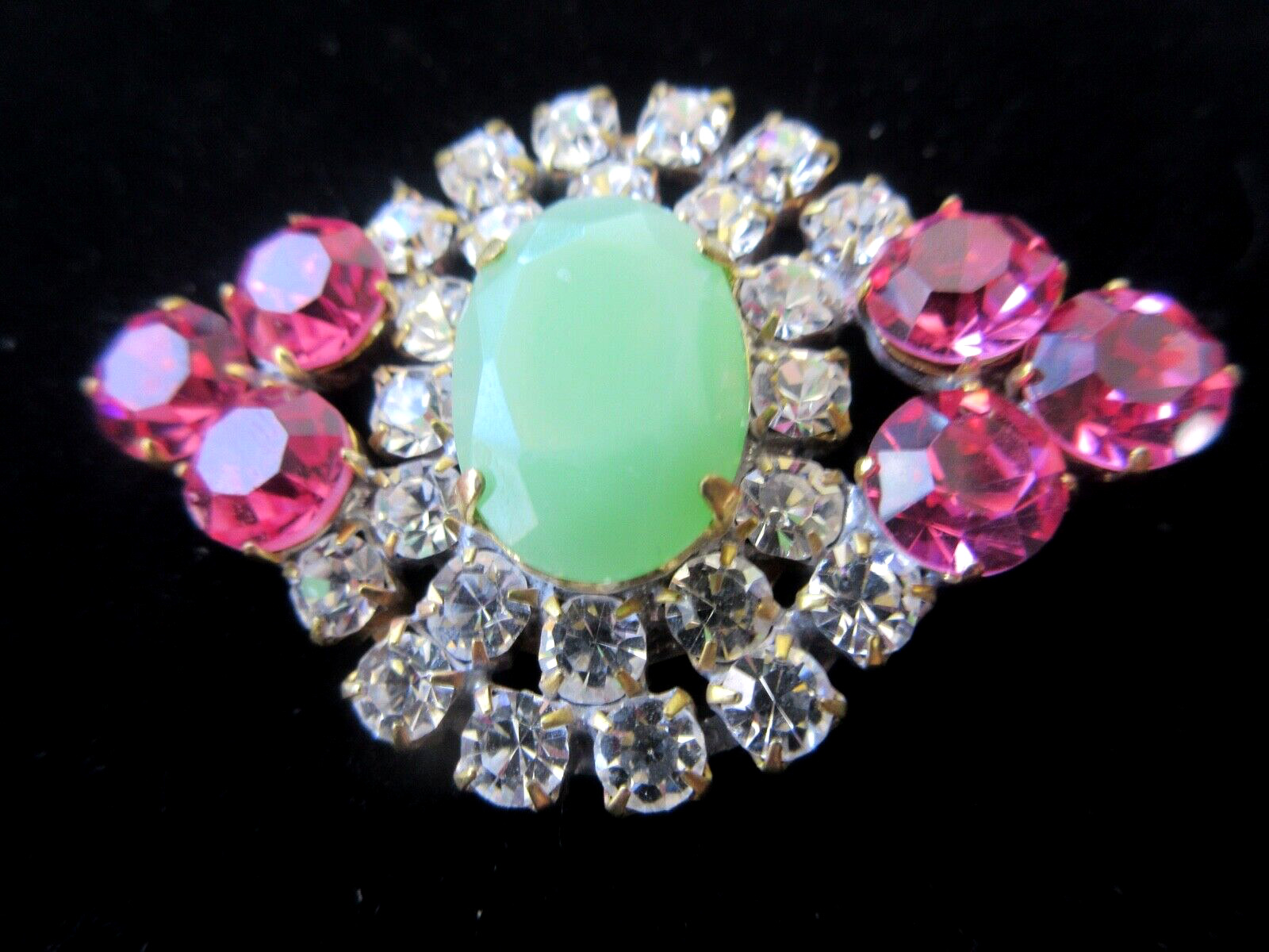 Magnificent Czech Vintage Glass Rhinestone  Pink & Crystal C/Aqua  Button