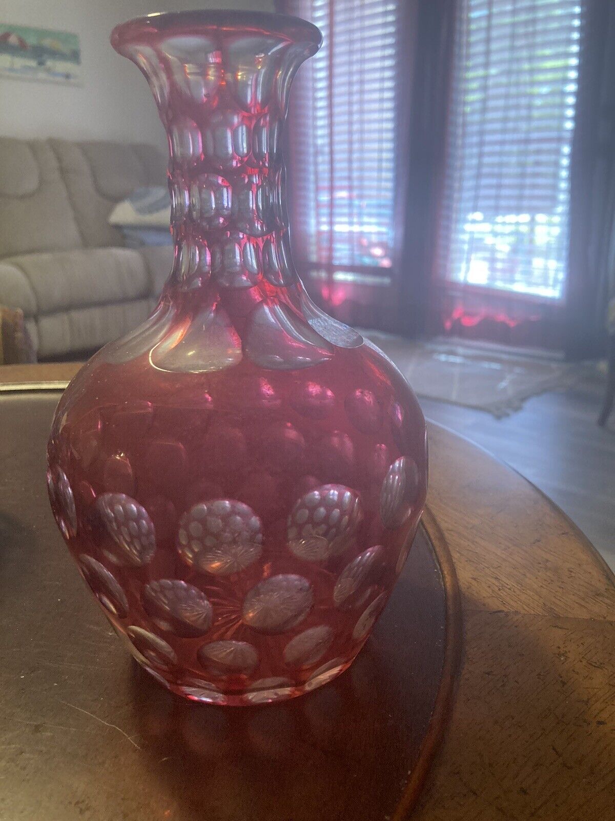 Cranberry cut to clear Perfume Bottle without Stopper
