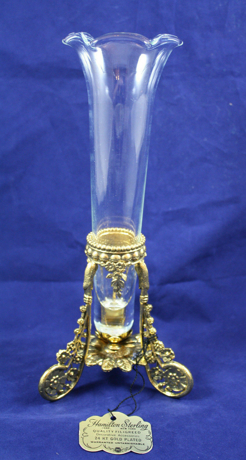 Vintage 24 Kt Gold Plated Filigreed Bud Vase, Hamilton Sterling