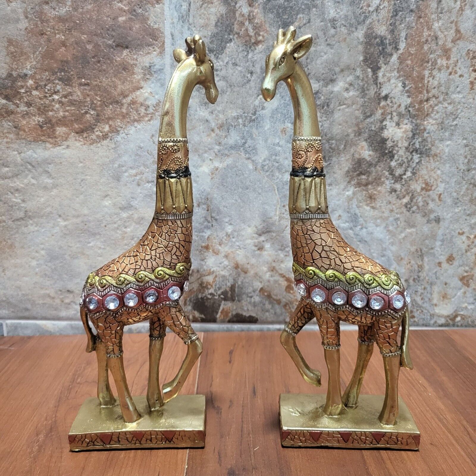 VTG Giraffe Figurine Gold Tone Clear Colored Rhinestones Accents