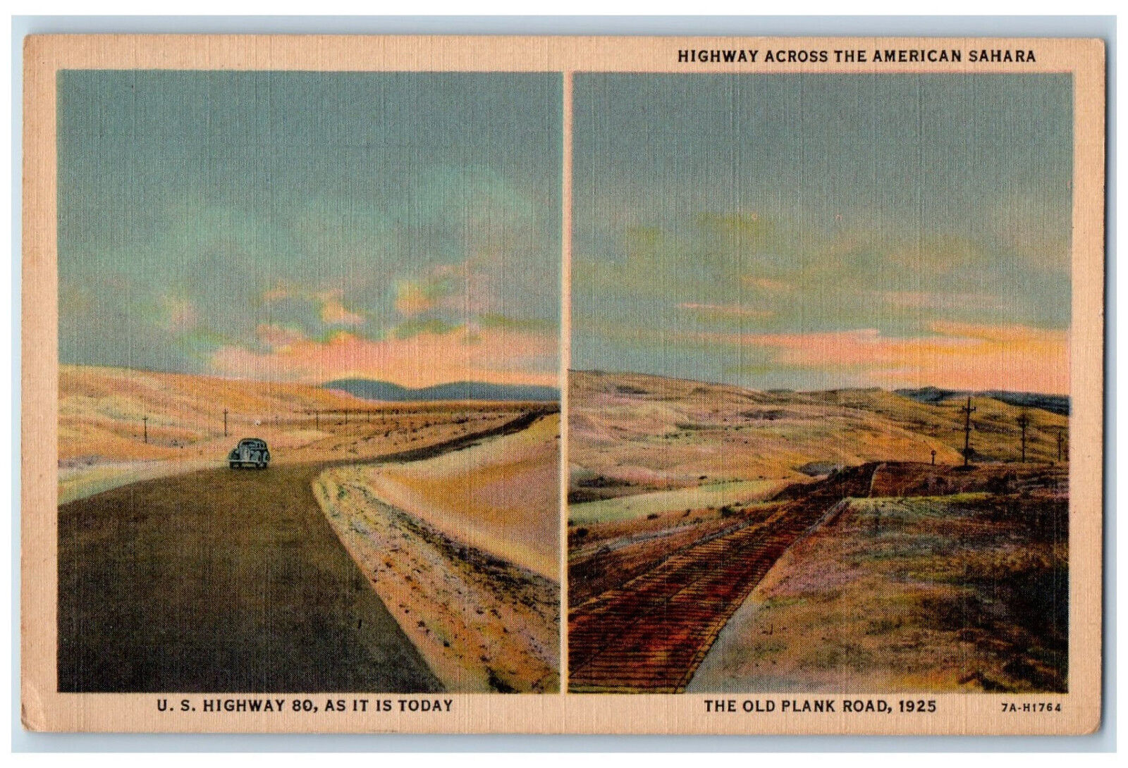 c1940's Highway Across The American Sahara Multiview Unposted Postcard