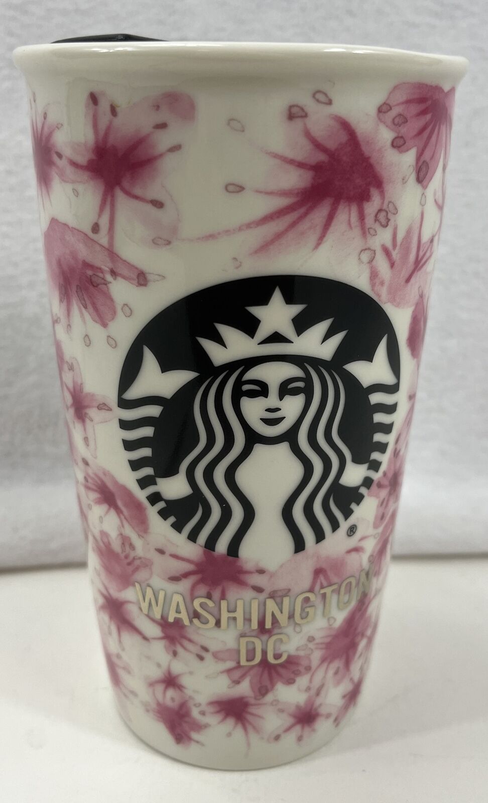 2016 Starbucks Washington DC Cherry Blossom 12 Ounce Ceramic Coffee Cup With Lid