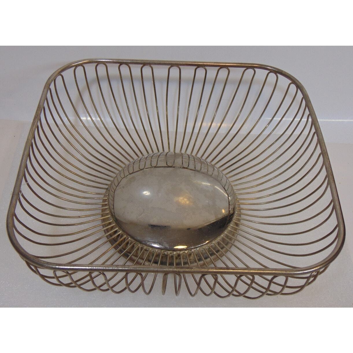 Vintage Silver Plated Square Wire Bread Fruit Bowl Basket Hong Kong 9\