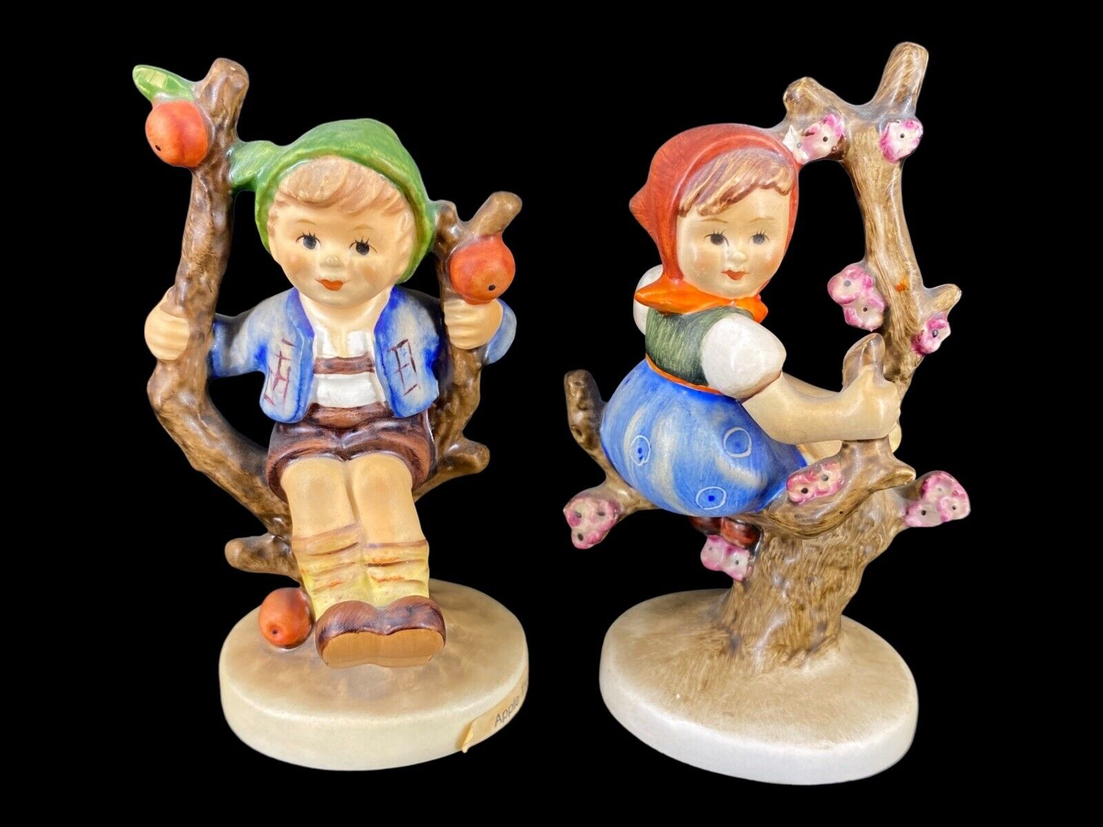 2 Hummel Goebel German Porcelain Figurines Apple Tree Boy & FULL BEE Girl