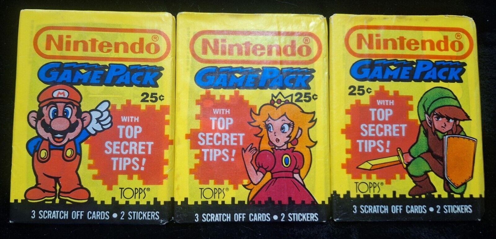 TOPPS 1989 Mario, Peach & Link NINTENDO GAME 3 Sealed Wax TRADING CARD Packs VTG