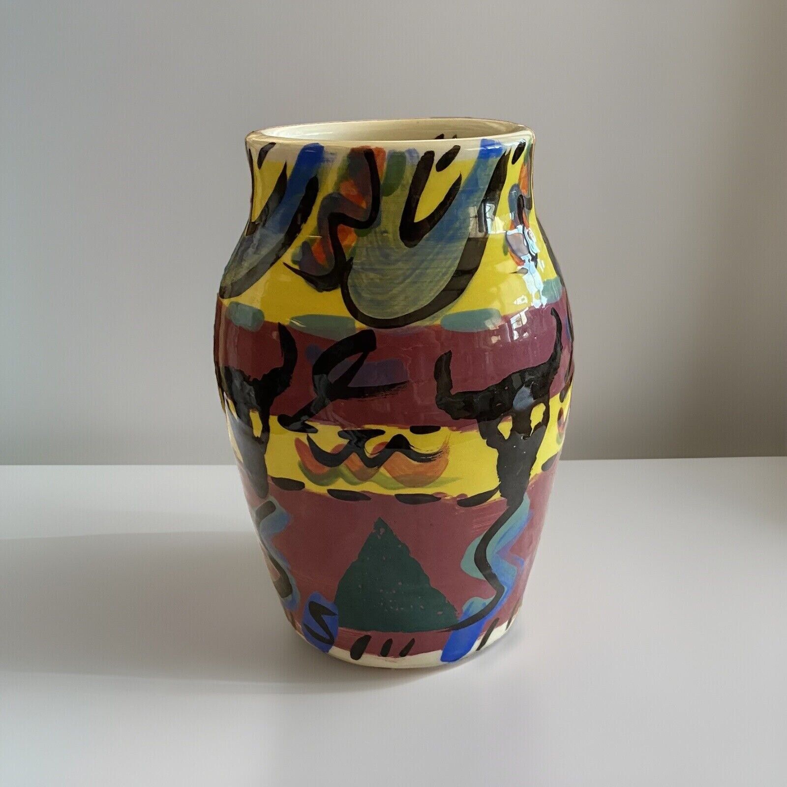 Gorgeous Southwest Multicolored Pottery Vase By Janet Haeugel 11X5 (See Cert)