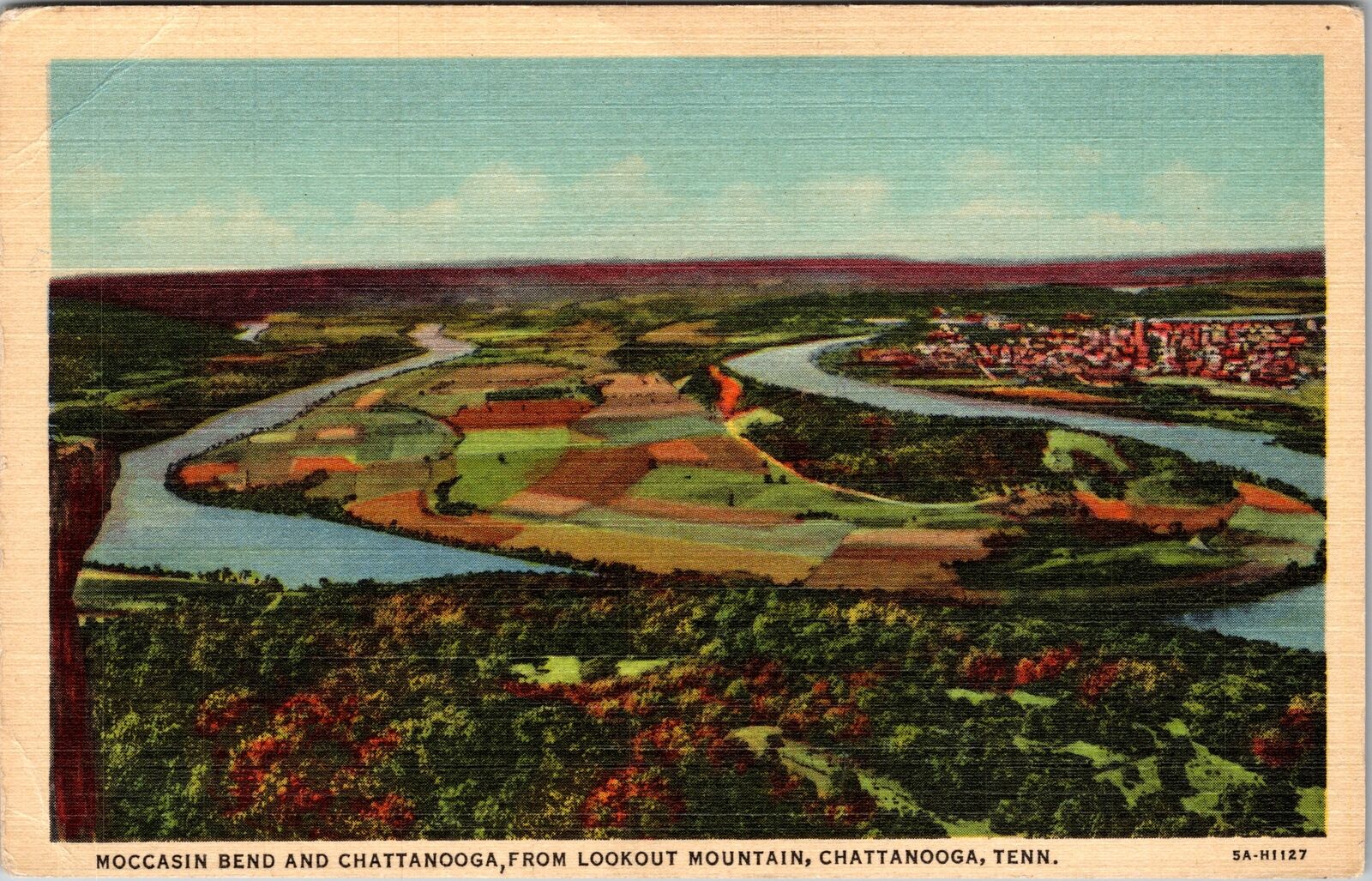 Chattanooga TN-Tennessee, Aerial Moccasin Bend, Vintage Postcard
