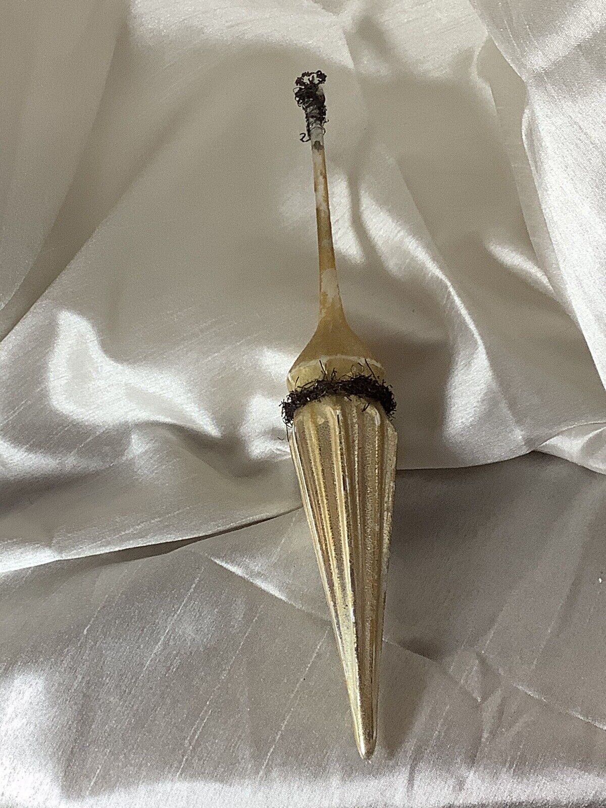Antique Victorian Blown Glass Tinsel Wrapped Parasol Ornament Made In Germany