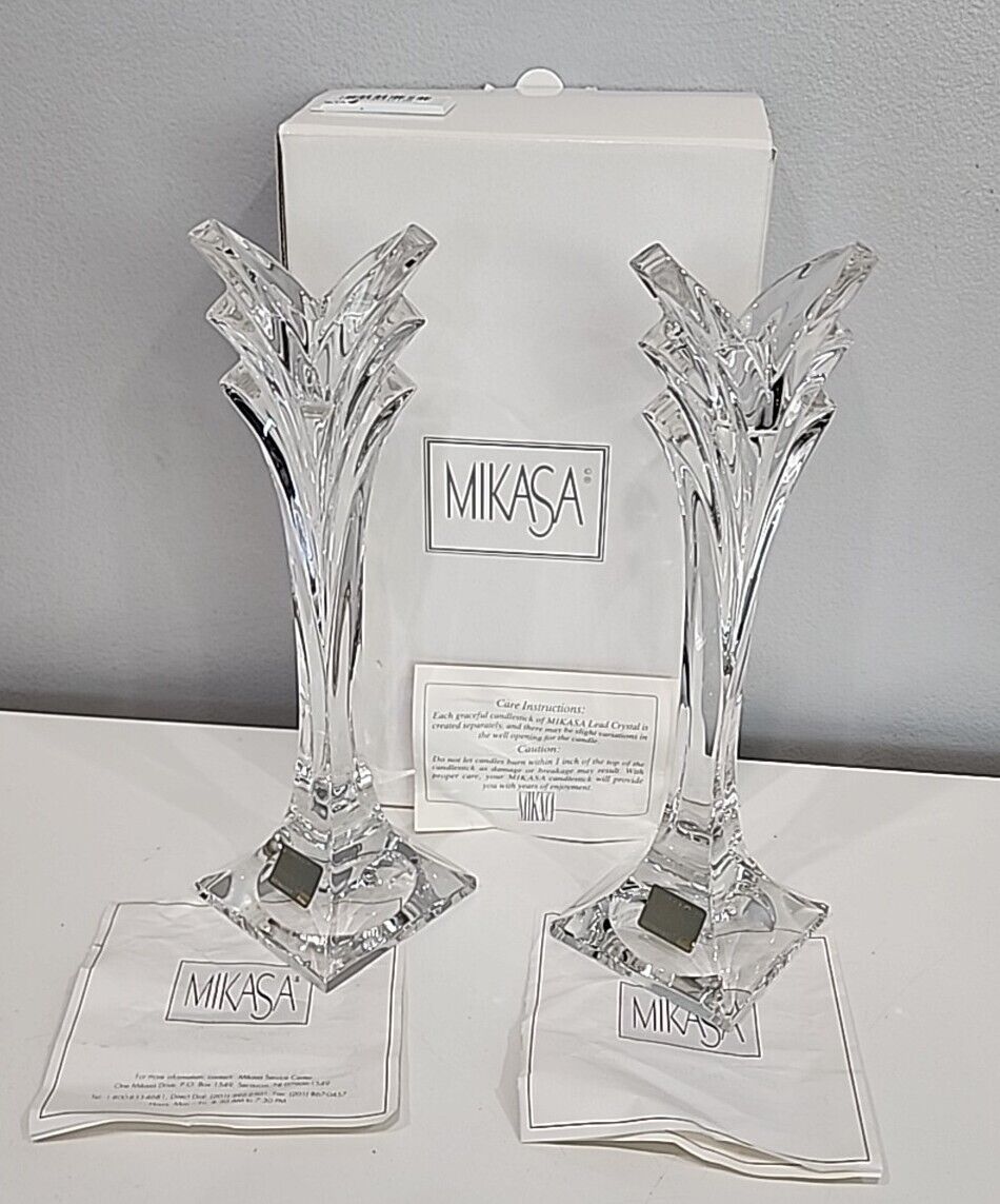 Mikasa Crystal Candle Stick Holders 9” Deco V shape 1 Pair  (Germany)