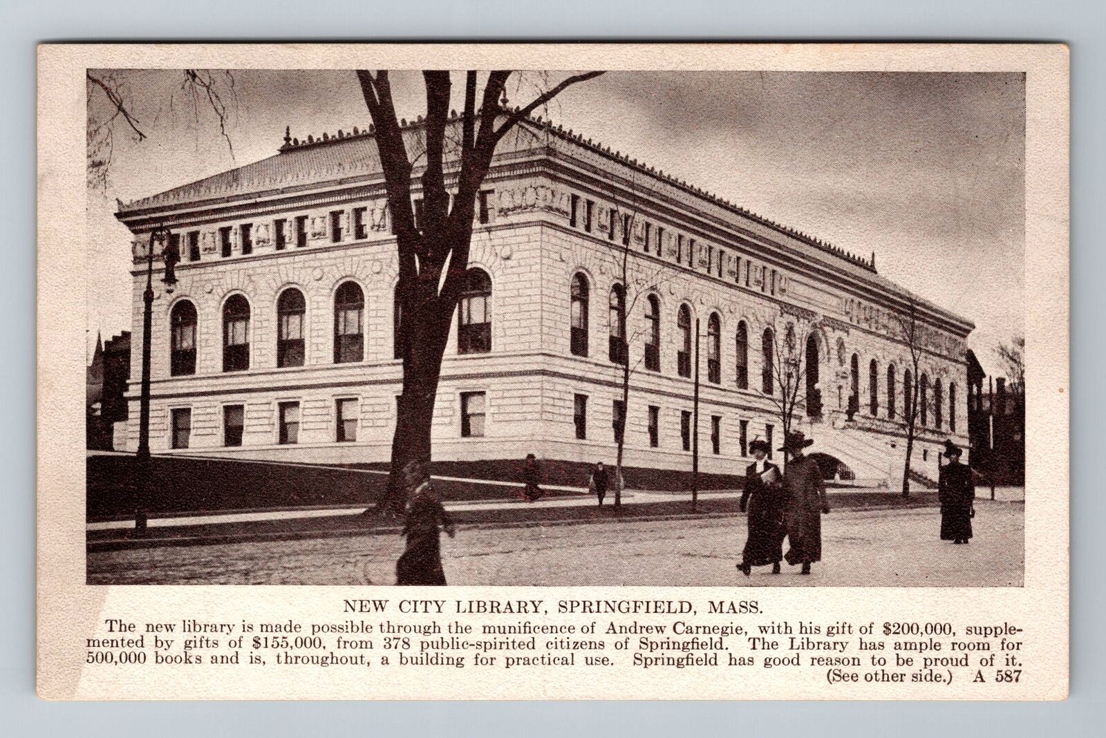 Springfield MA-Massachusetts, New City Library, Exterior, Vintage Postcard