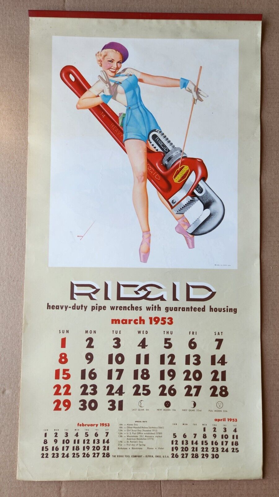 Rare Vintage Original 1953 George Petty Ridgid Tools Pin-up Advertising Calendar
