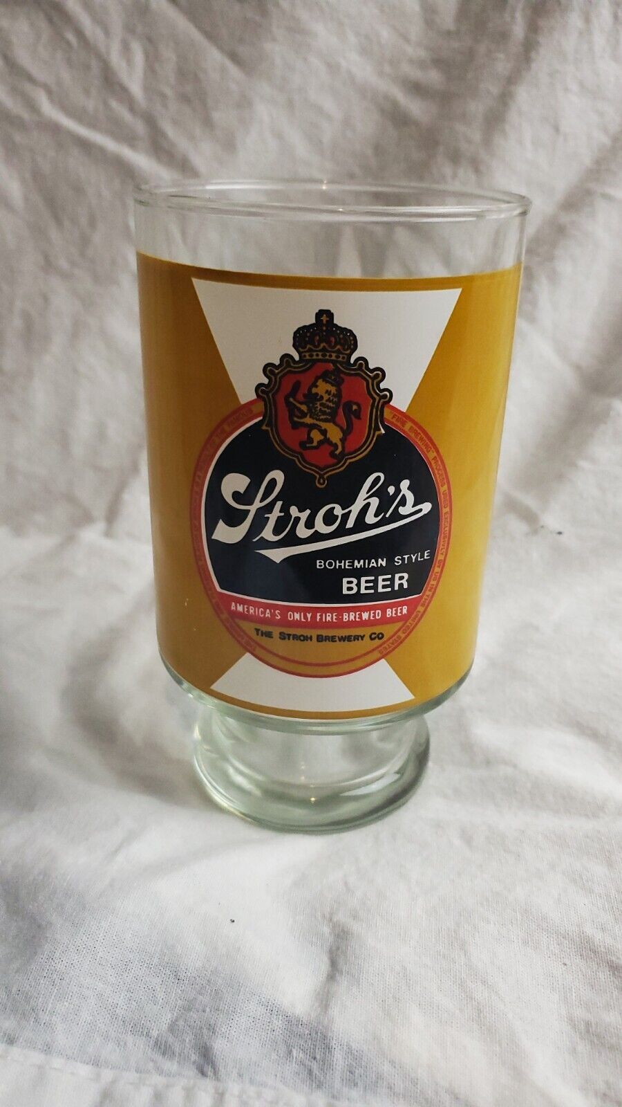 Large Vintage Stroh's Bohemian Style Beer Fire Brewed Collectable Glass 32 Oz