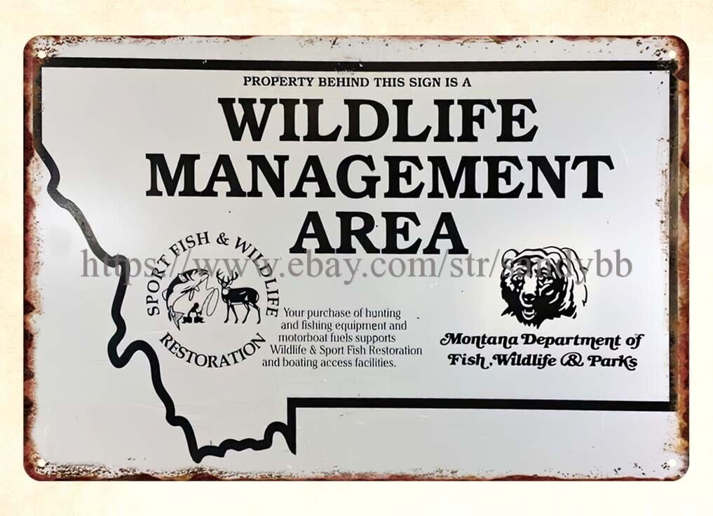 wall posters 1980s Montana Wildlife Management Area fish parks metal tin sign