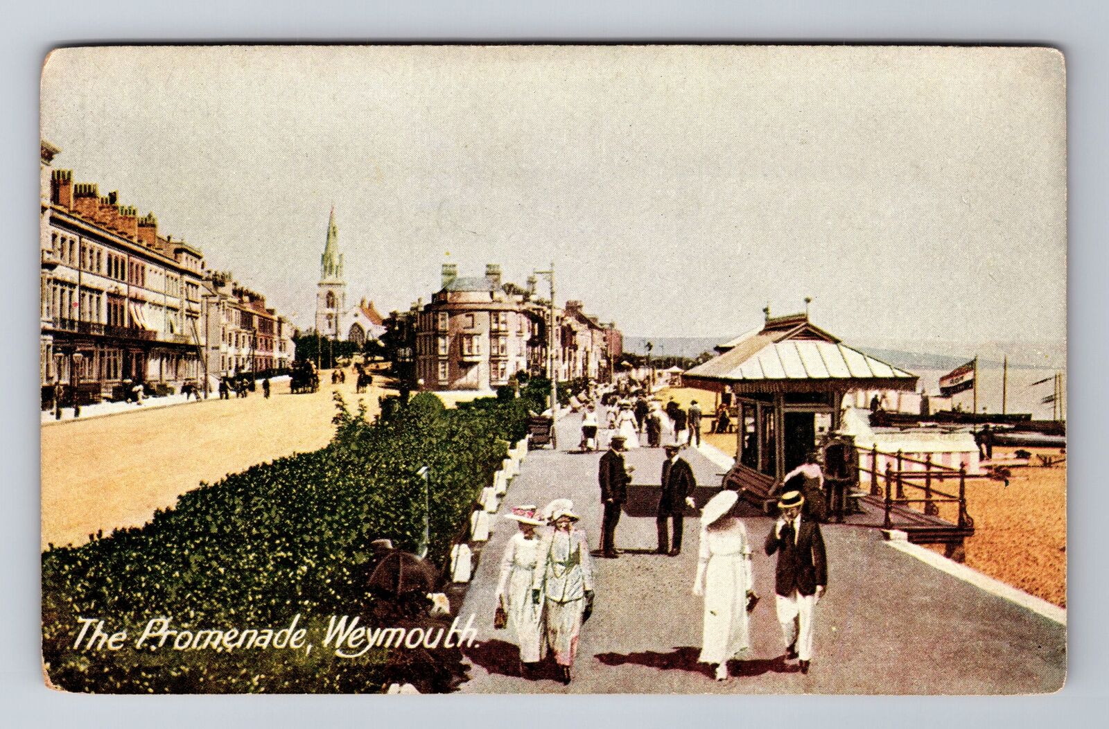 London-England, Weymouth, The Promenade, Antique, Vintage Souvenir Postcard