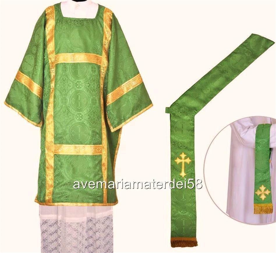 Deacon Dalmatic Set in White, Red, Green, Purple Damask Lined  Sizing Available