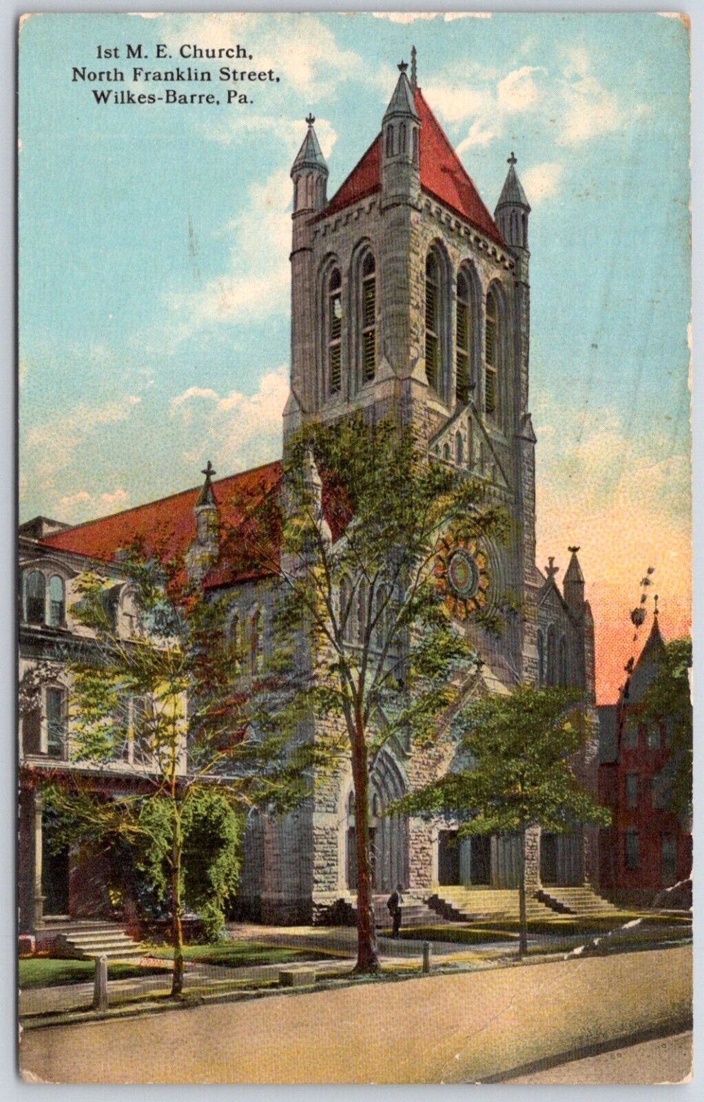 Postcard PA Wilkes-Barre Pennsylvania 1st ME Church North Franklin Street B49