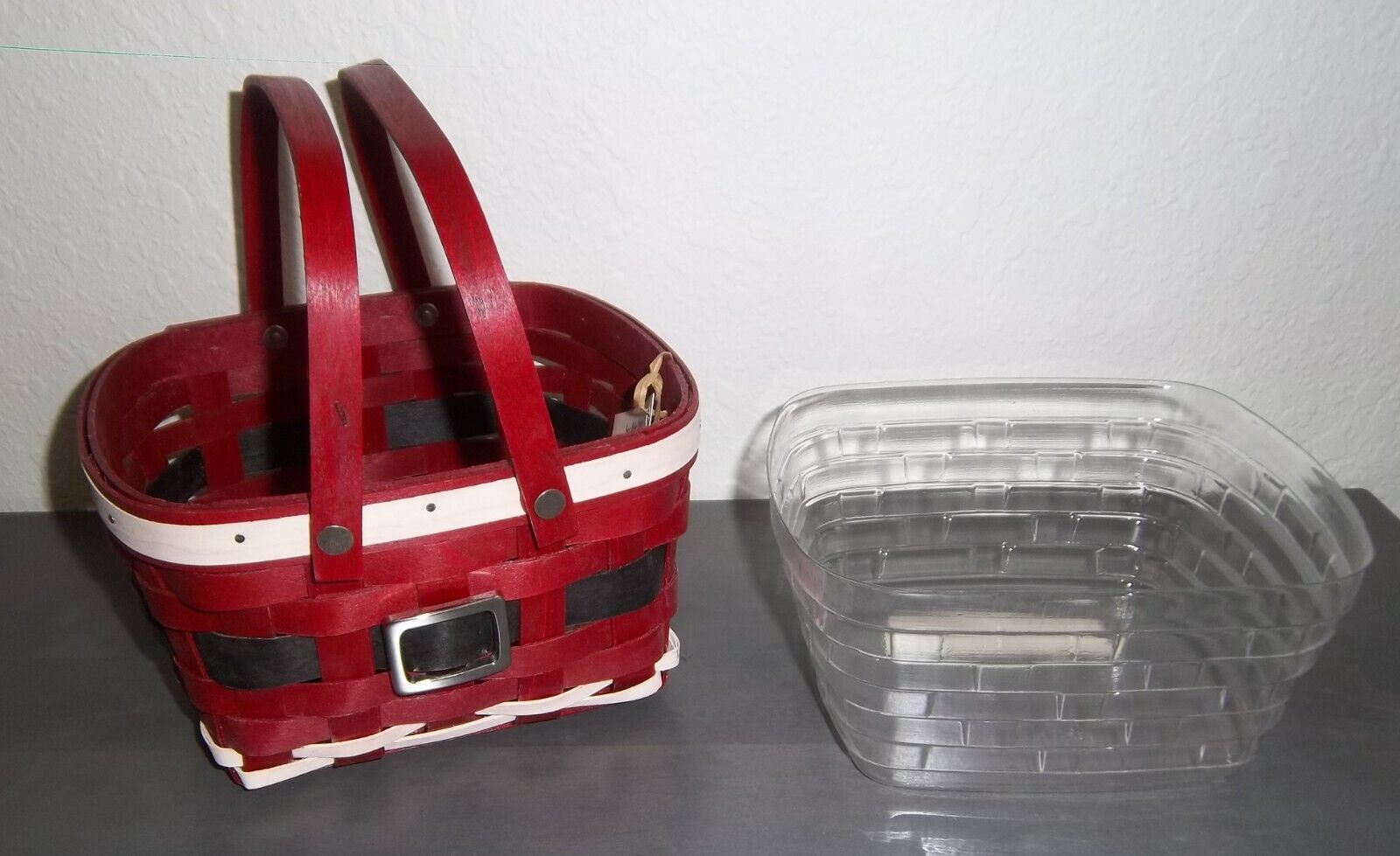 Longaberger SANTA BELLY Bold Red SIMPLY SQUARE Basket & Protector 2016 