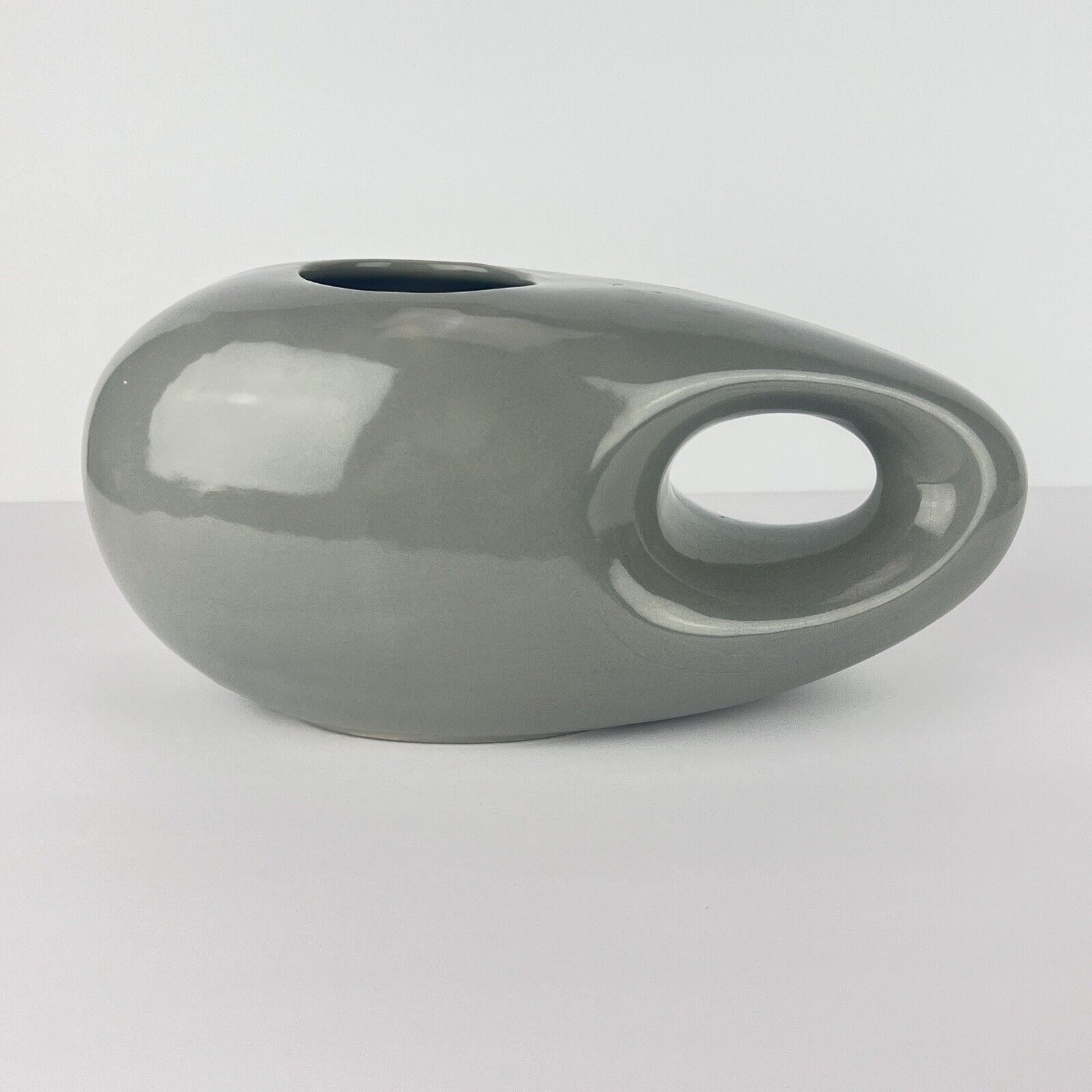Vintage Vase Gray Ceramic Ikebana Organic Abstract Modernist 11in