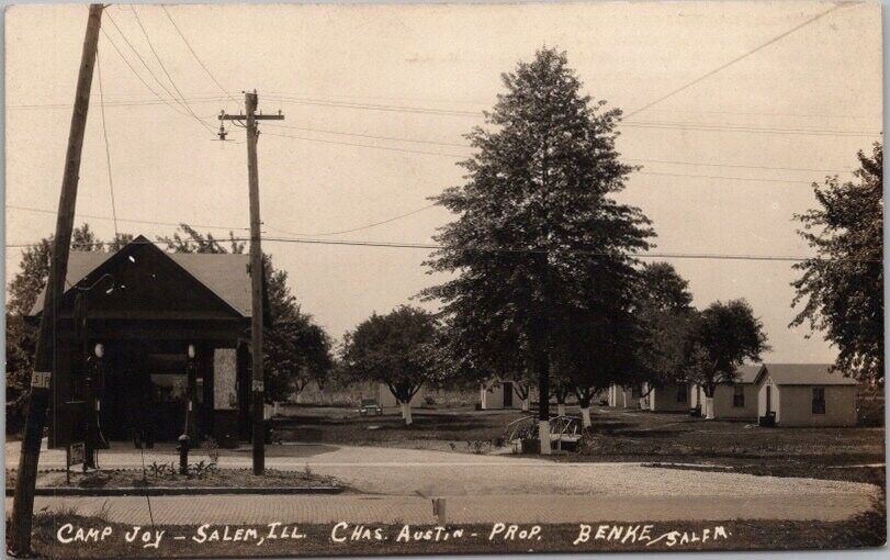 Vintage 1930s SALEM, Illinois RPPC Photo Postcard CAMP JOY Highway 50 Roadside