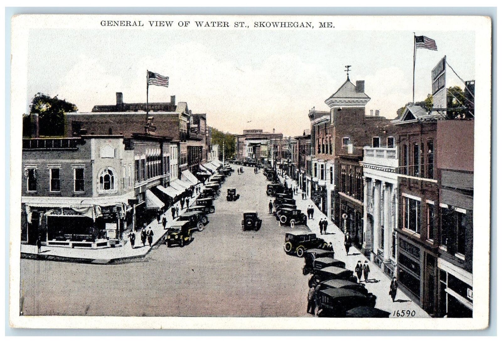 c1920's General View Of Water Street Skowhegan Maine ME Unposted Cars Postcard