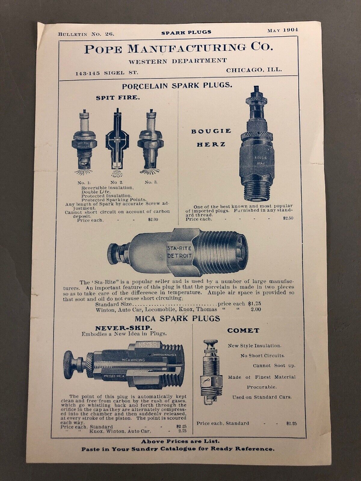 May 1904 Pope Manufacturing Automobile Spark Plugs Advertisement 9” X 6”