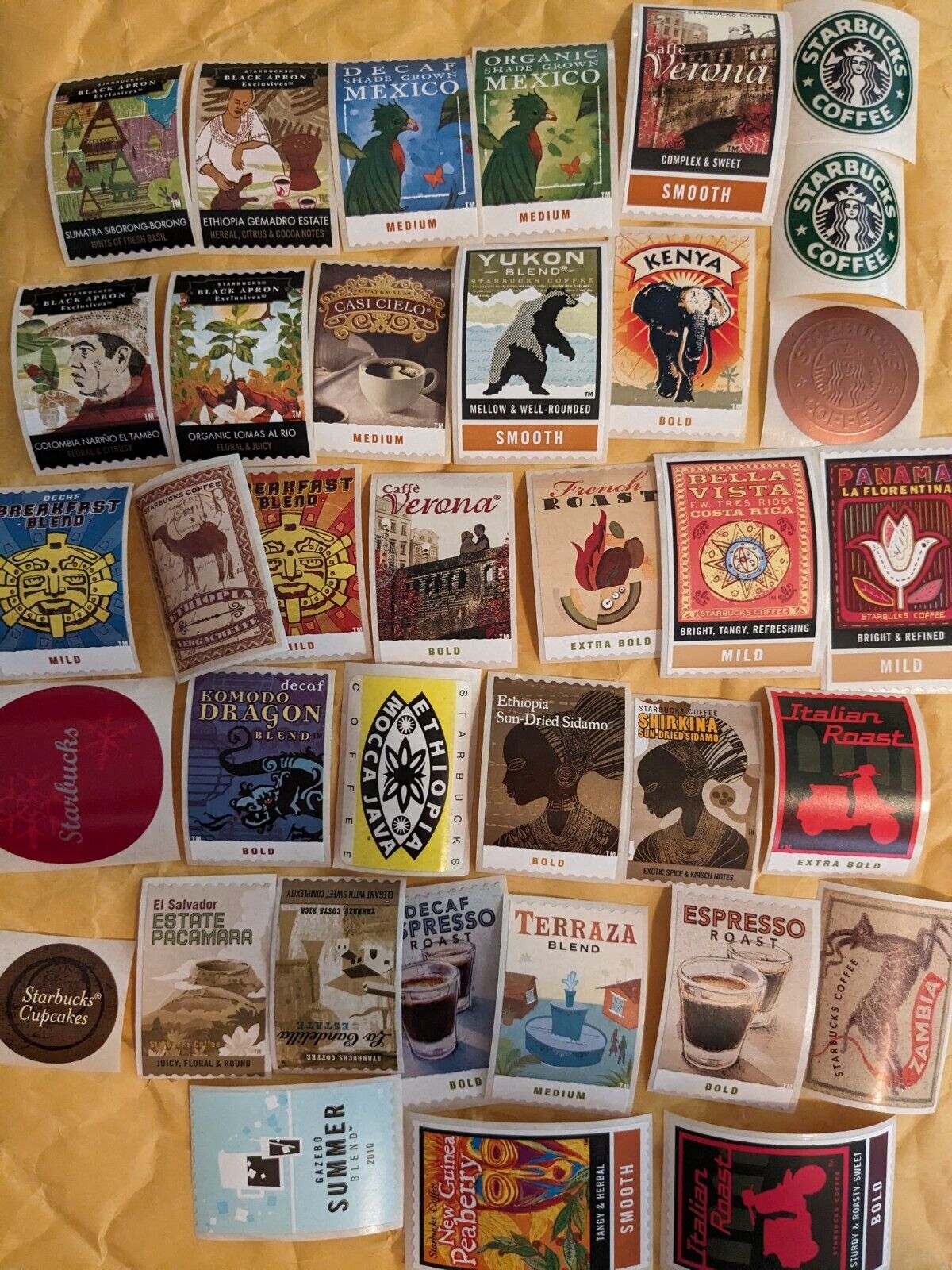 Lot Of Vintage Starbucks Stickers Labels Verona And Black Apron Coffee Stamps