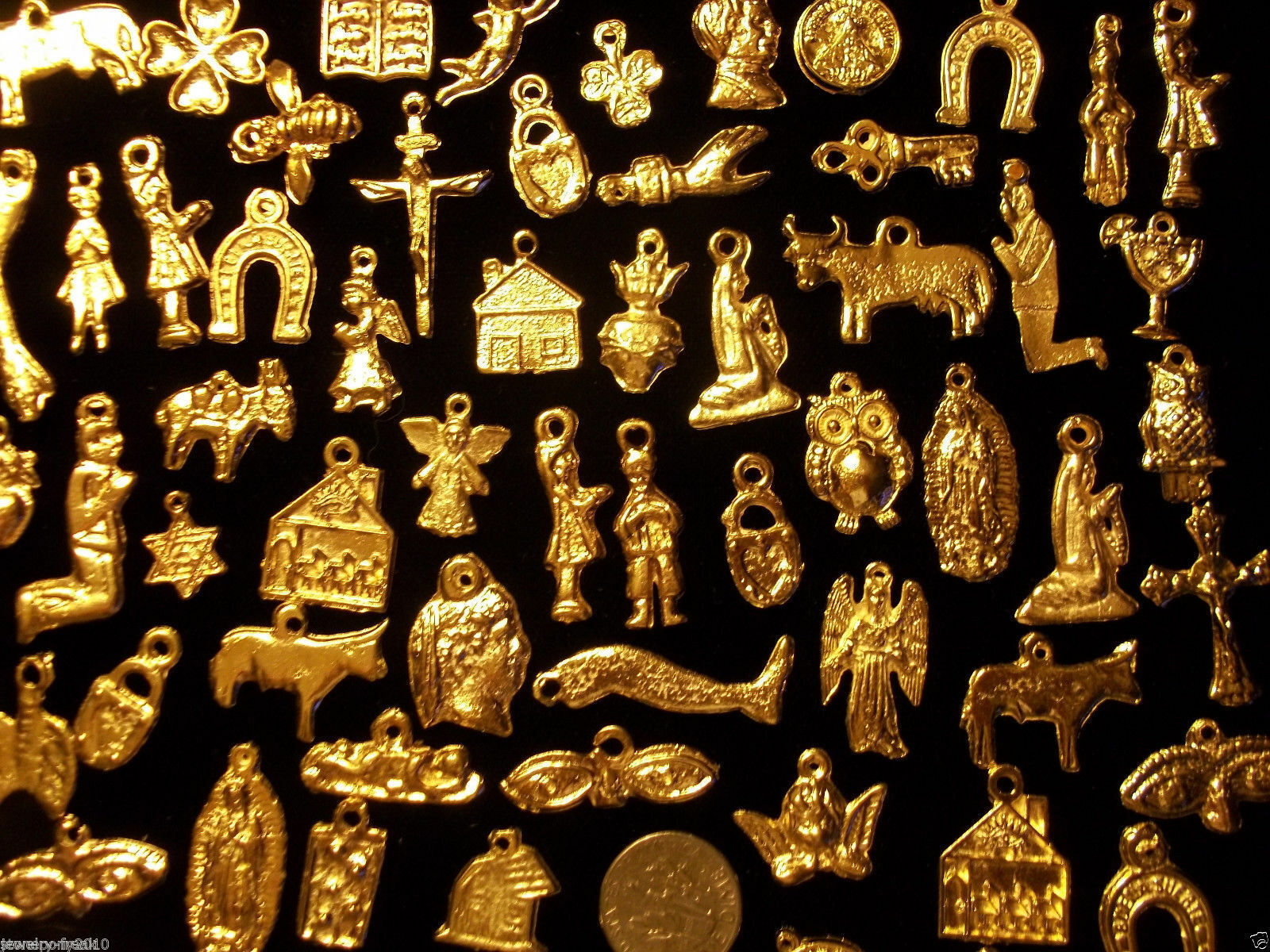 100 Milagro Charms Mexican Folk Art GOLD Good Luck Miracle Lot