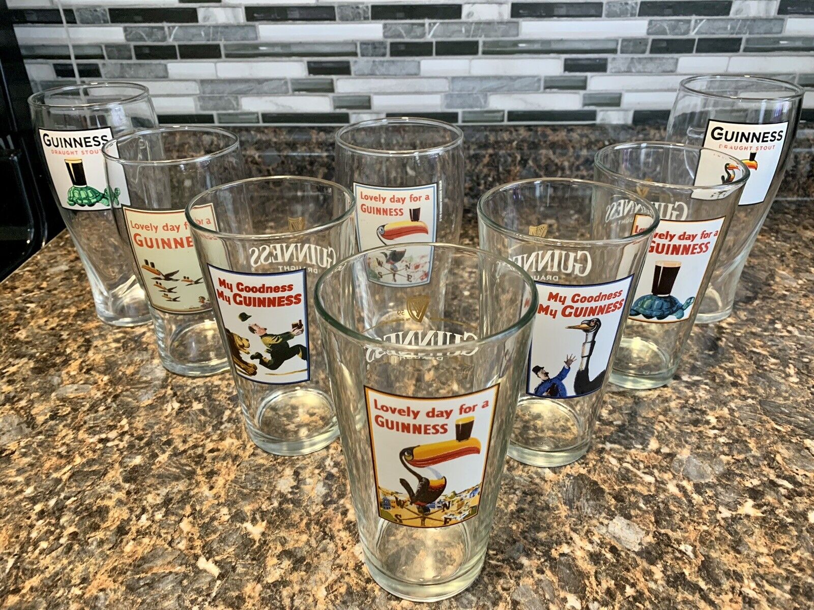 Guinness Beer Pint Glass Lovely Day My Goodness Set of 8 Lot