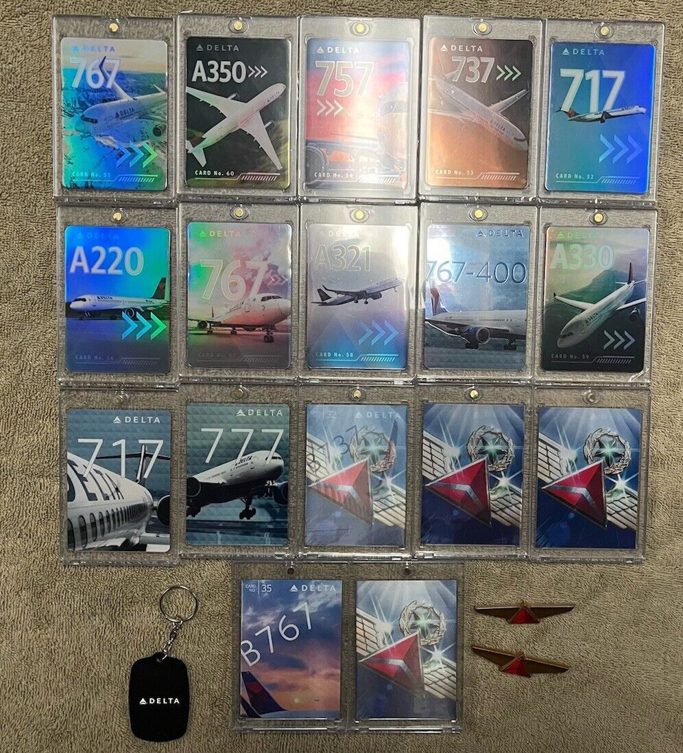 Delta Airplane Pilot Trading Cards-Set Of 17 (5/Holographic), Wings, Key Chain