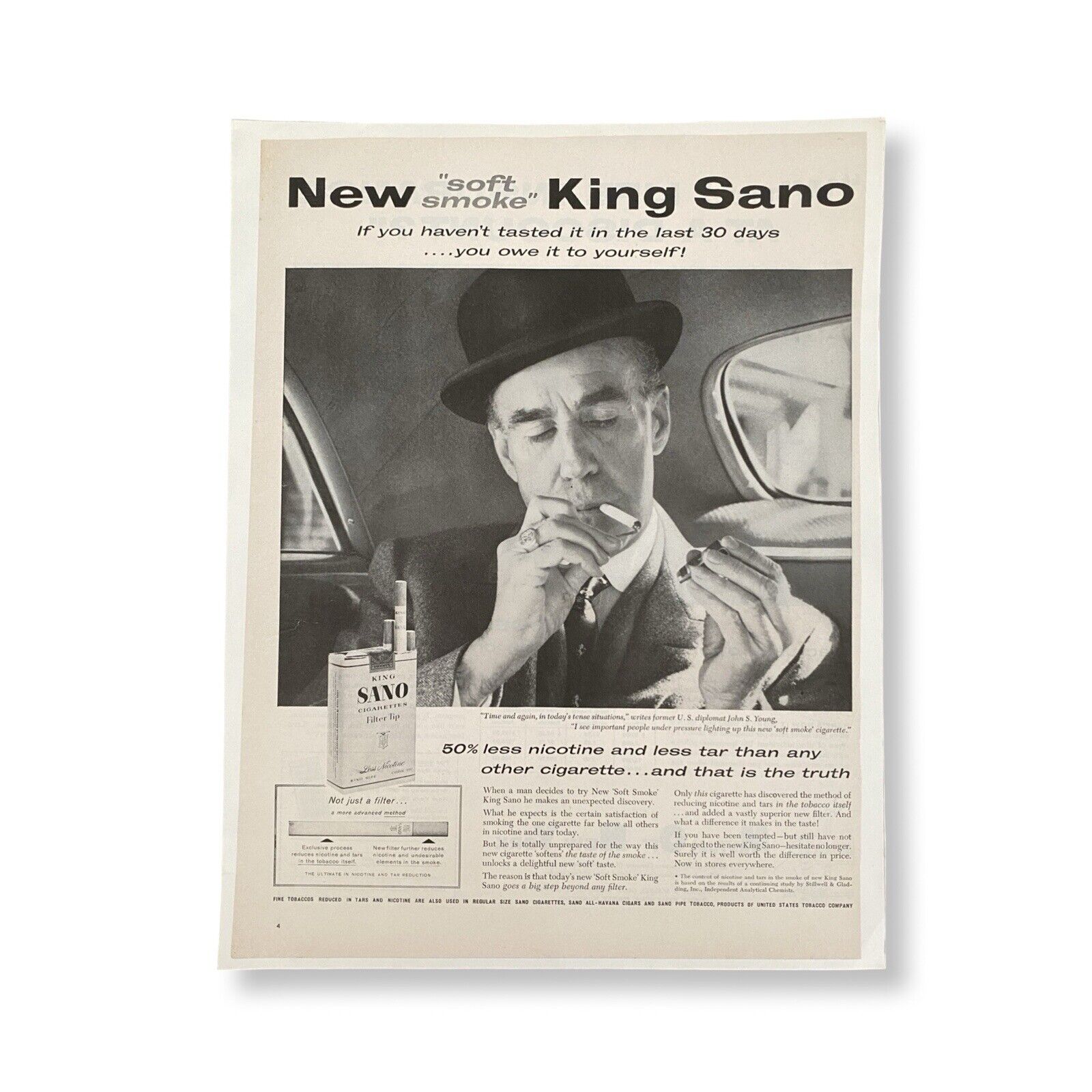 Vintage King Sano Cigarettes Ad - US Diplomat John S. Young - 11x14 Print Ad