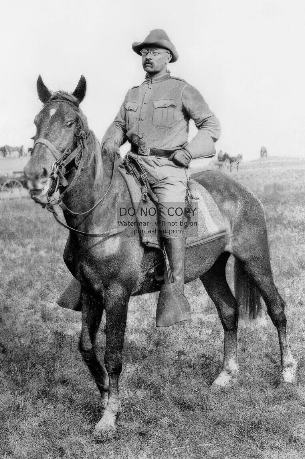 PRESIDENT THEODORE ROOSEVELT ROUGH RIDERS IN UNIFORM ON HORSE 4X6 PHOTO POSTCARD