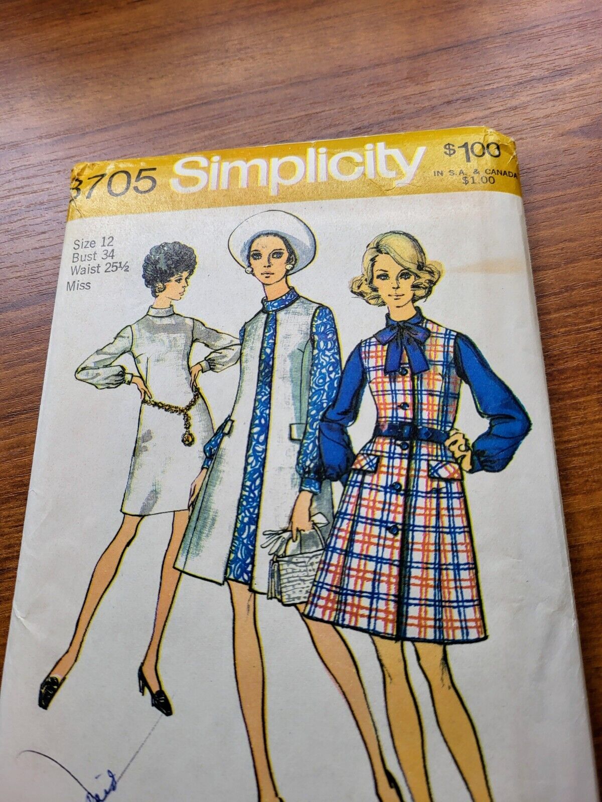 Vintage 70's Simplicity 8705 SLEEVELESS COAT & DRESS  Sewing Pattern Sz 12 FF