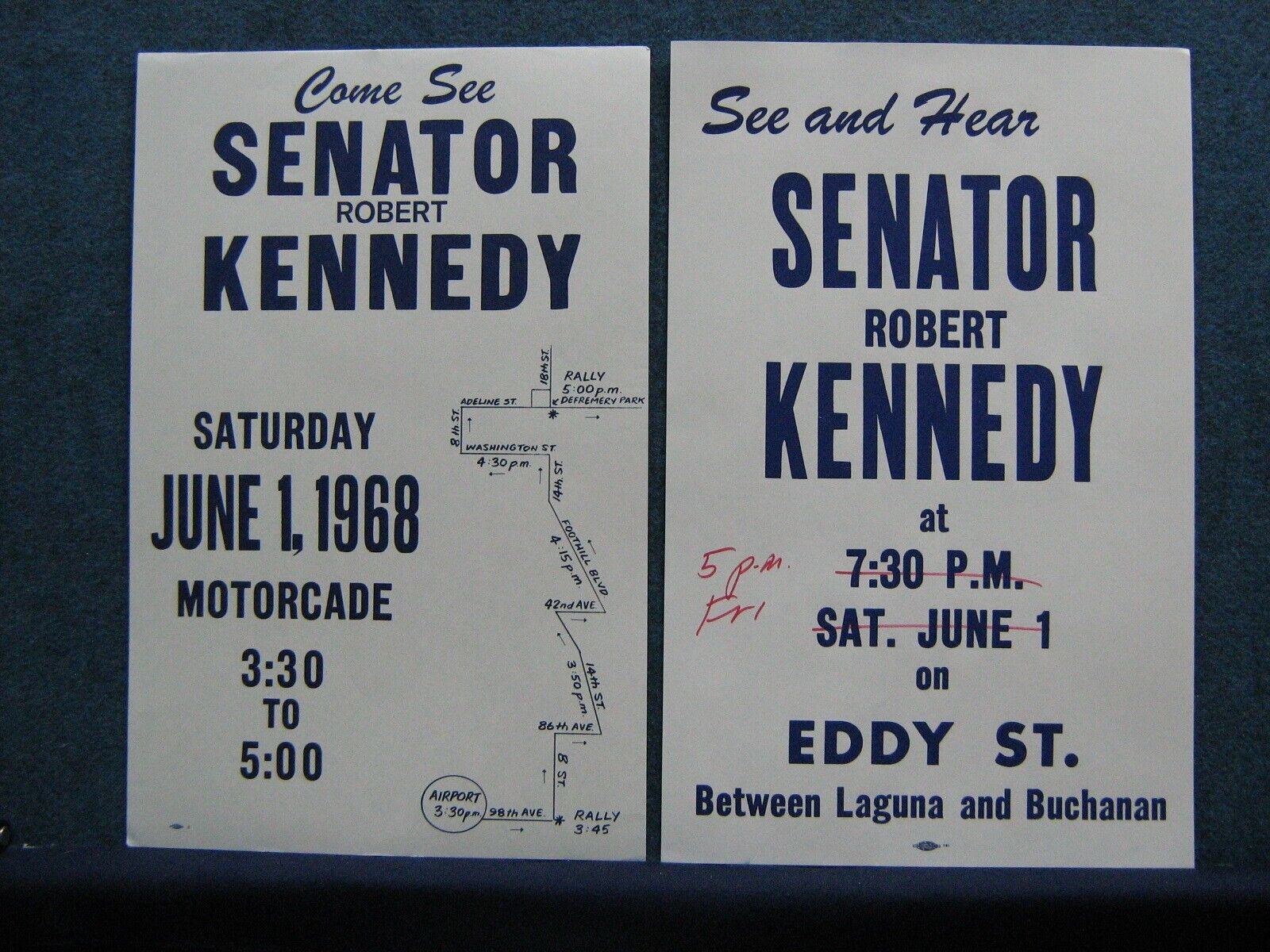 1968 RFK (2) Rally Posters CA Primary  Robert F Kennedy For Pres ~Oakland & S.F.