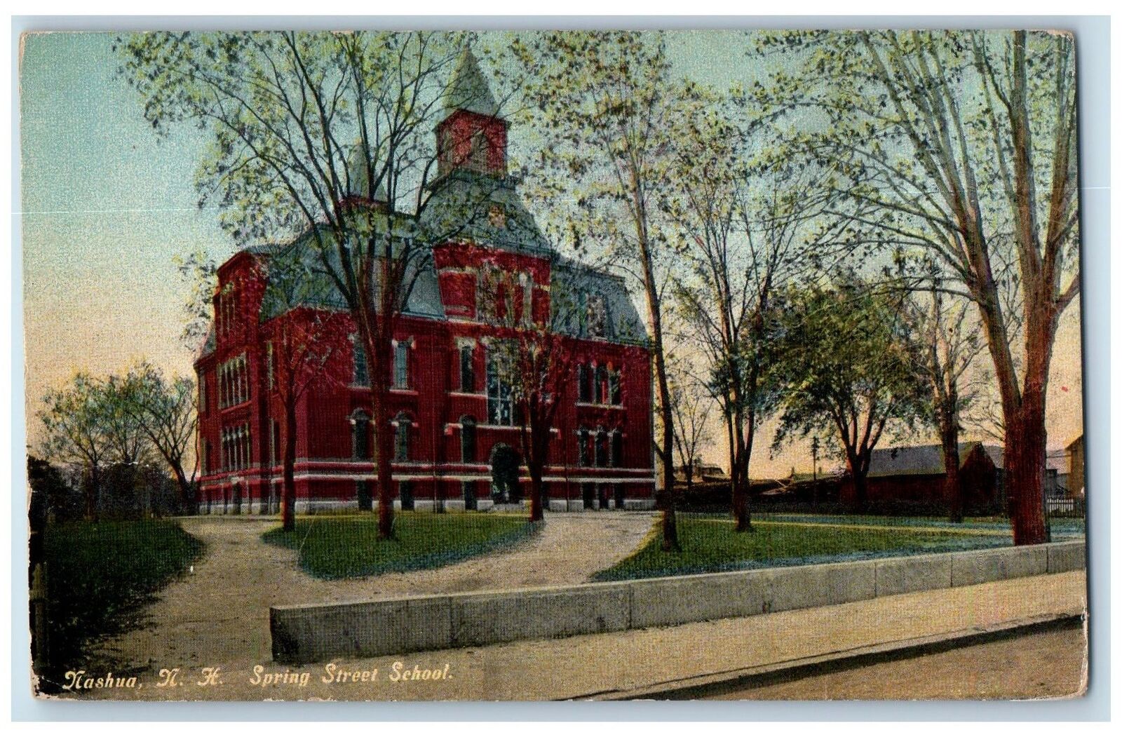 1910 Spring Street School Exterior Scene Nashua New Hampshire NH Posted Postcard