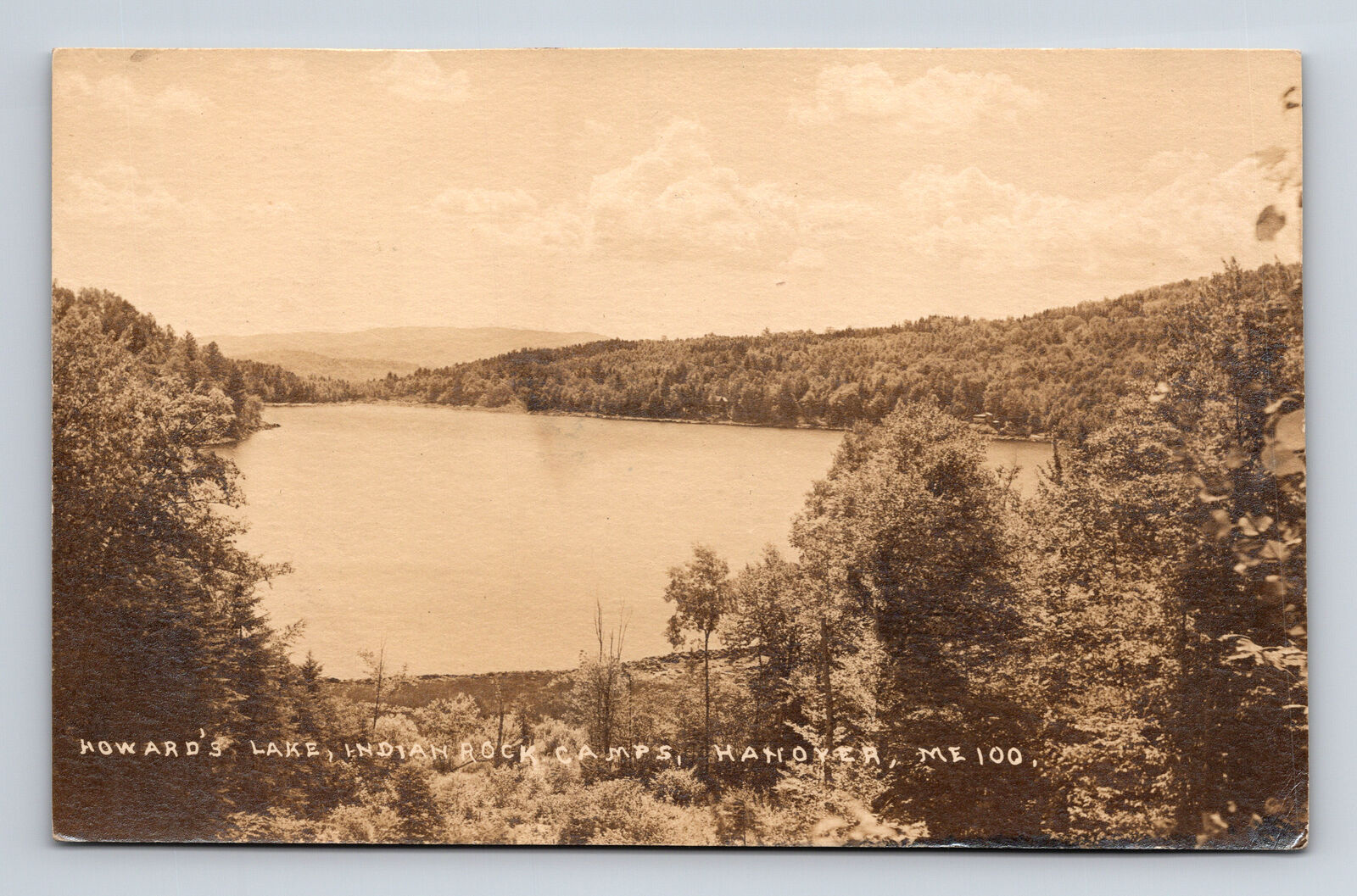 1922 RPPC Howard's Lake Indian Rock Camps Hanover ME Postcard