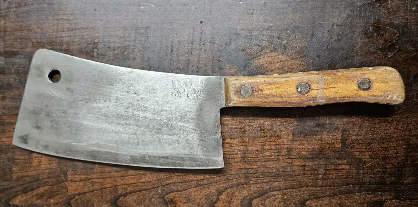 Vintage Heavy Briddell Large Solid Steel Butcher Meat Cleaver 9” Blade Made USA