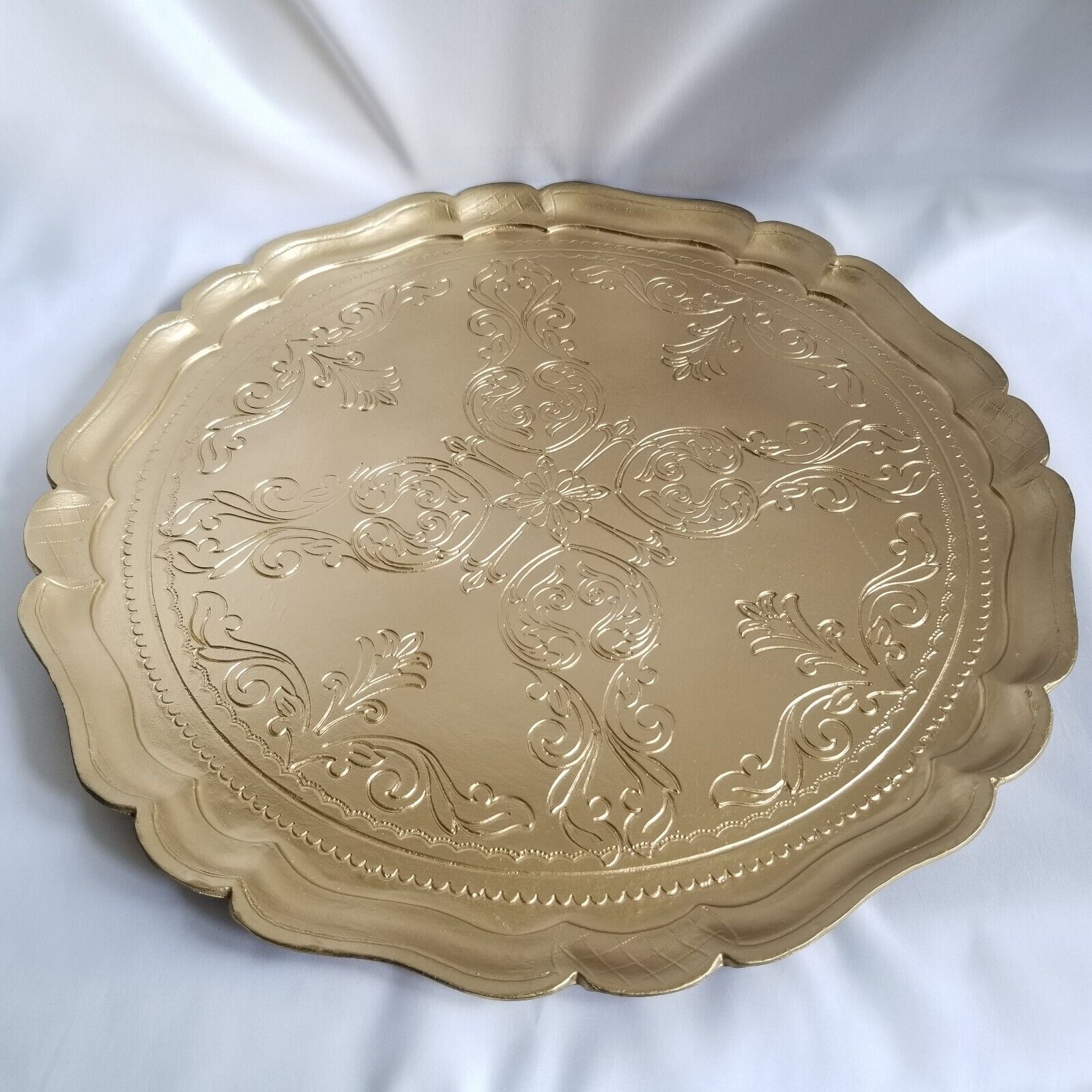 Vintage Florantine Round Tray Gold made in Italy 17.5”