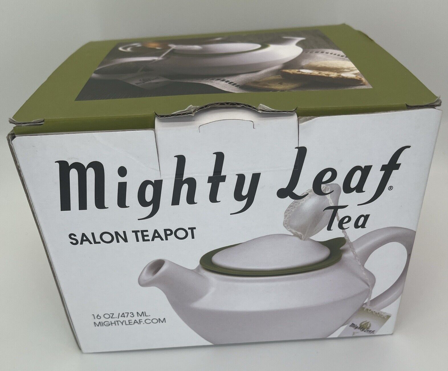 Mighty Leaf Salon Teapot - White & Green - Brand New in box