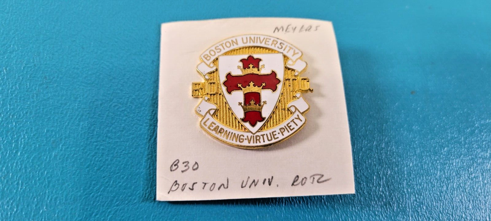 Vintage BU Boston University Army ROTC Medal N.S. Meyer Hallmark Pin Insignia