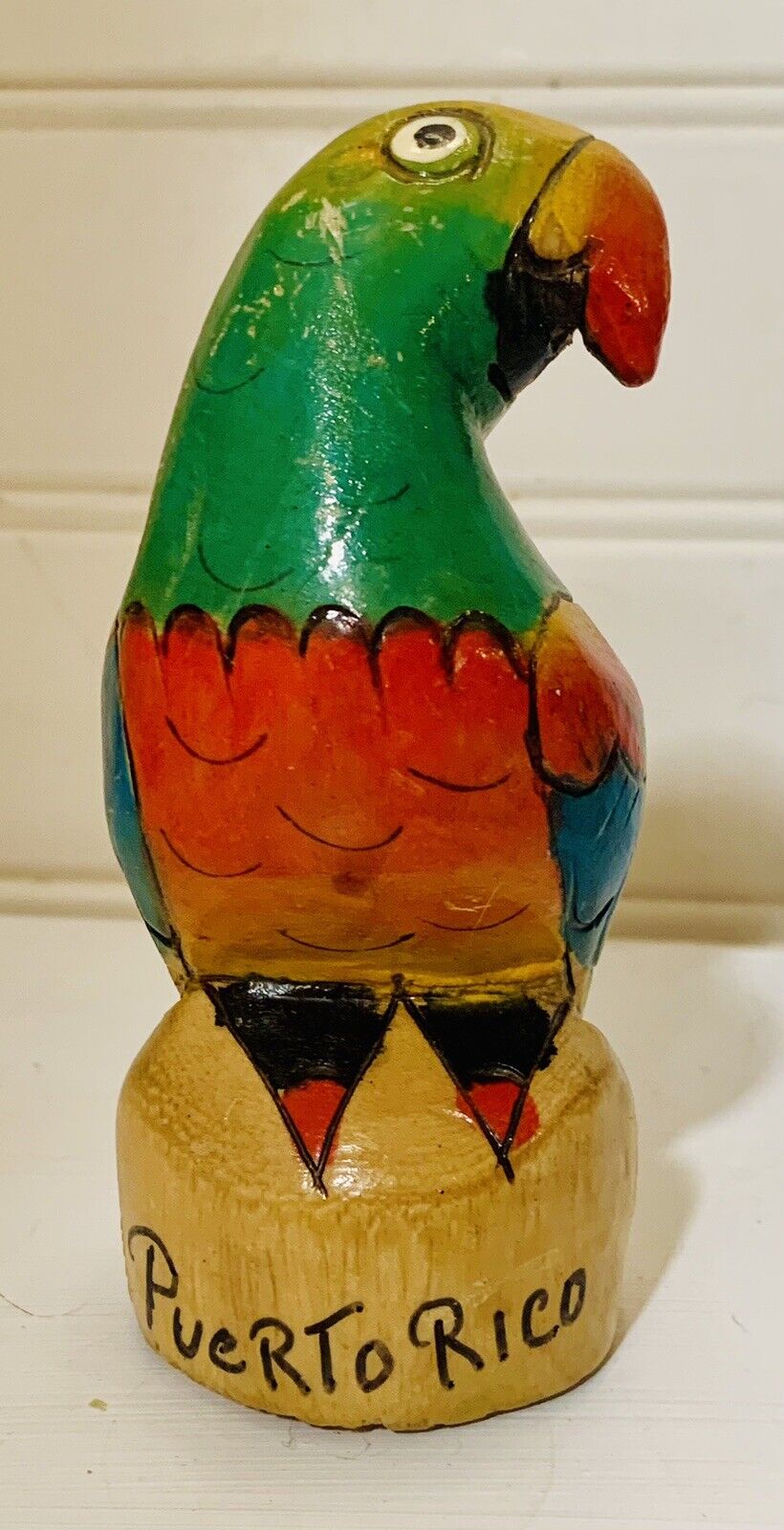 Vintage Puerto Rico Colorful Balsa Wood Small Parrot Souvenir