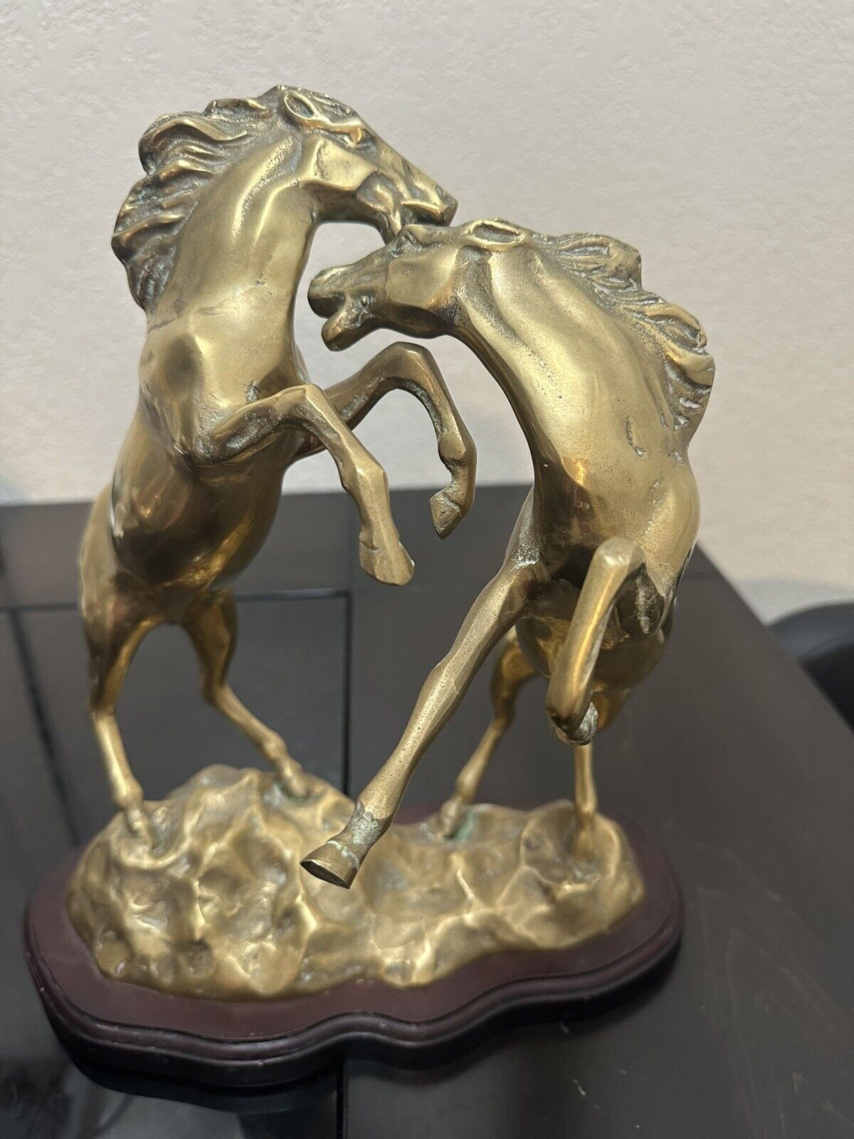 Vintage Large Solid Brass Stallion Horses Statue