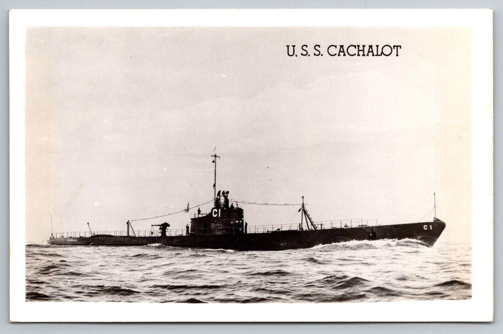 U.S.S. Cachalot Naval Ship. Real Photo Postcard. RPPC