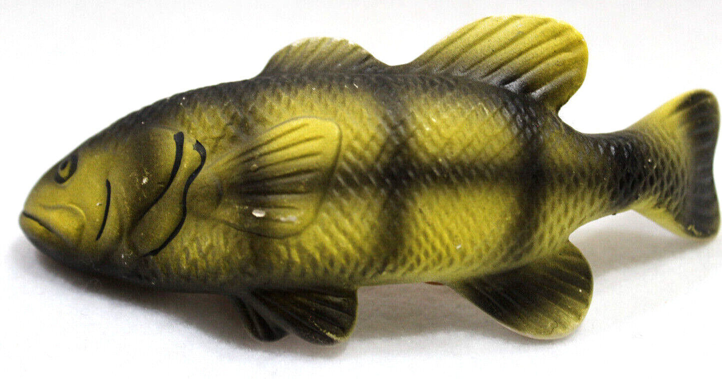 BASS Fish CHALKWARE Vintage Hand Painted Figurine Green Tone Matte 5 Inch CURVED