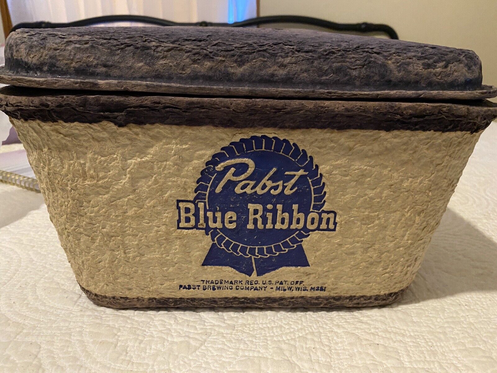 Vintage 1950s 60s Pabst Blue Ribbon Beer Cooler With Canvas Strap & Lid