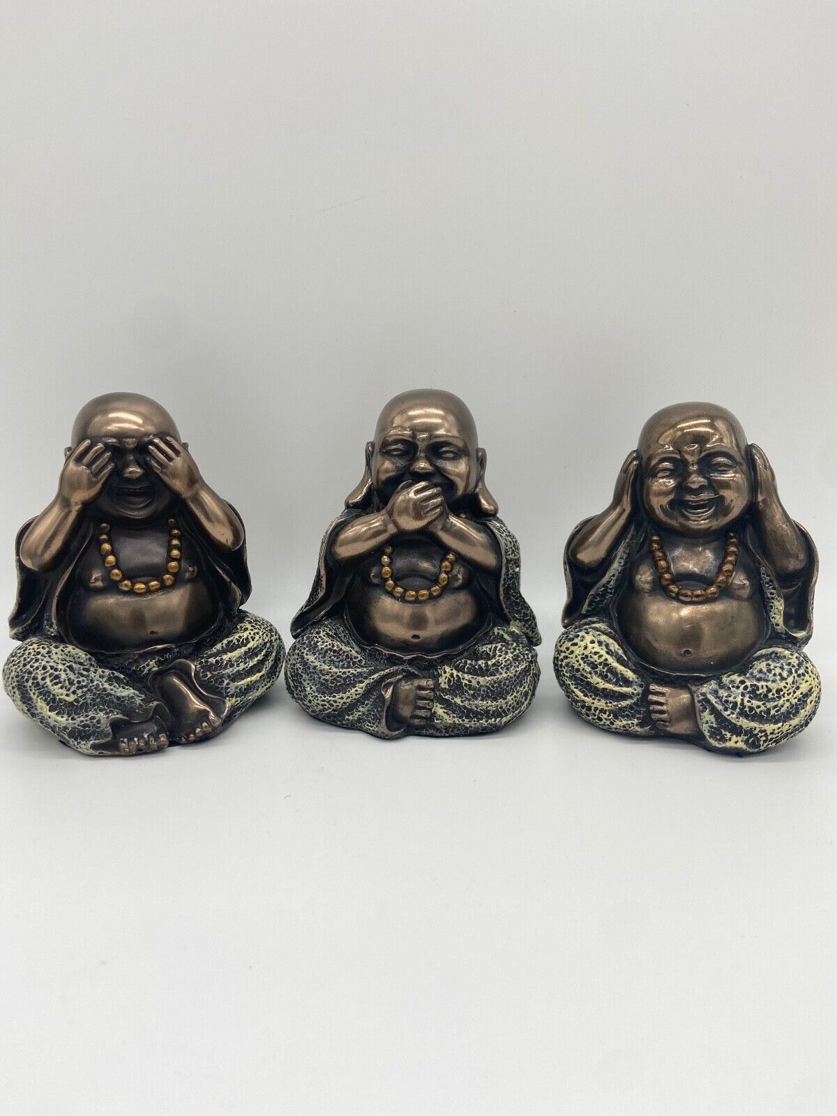 Three Small Wise Buddha Wealth Prosperity Longevity Statues Home Decor