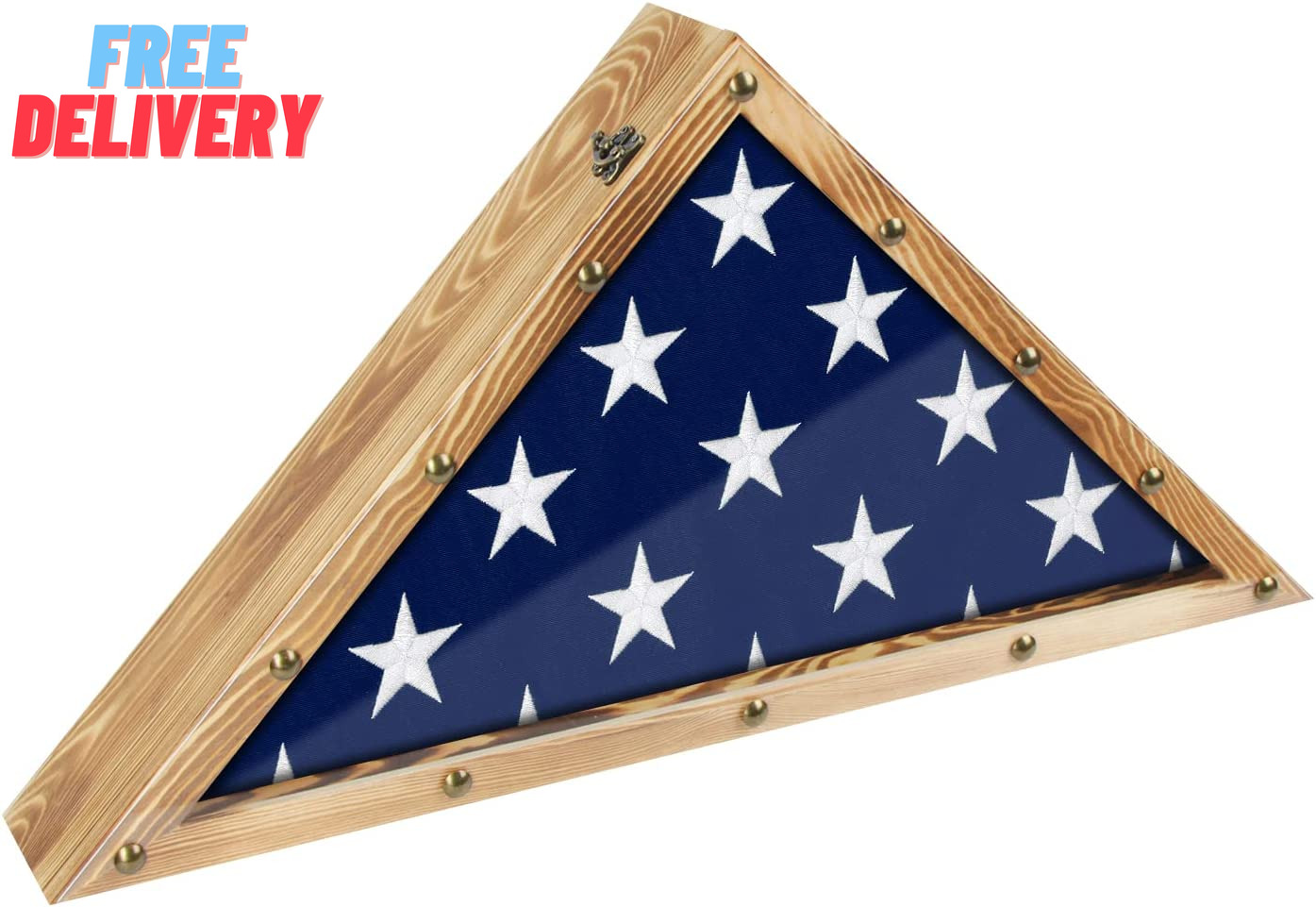 Rustic Wood Military Flag Display Case for American Veterans Memorial, Burial, F