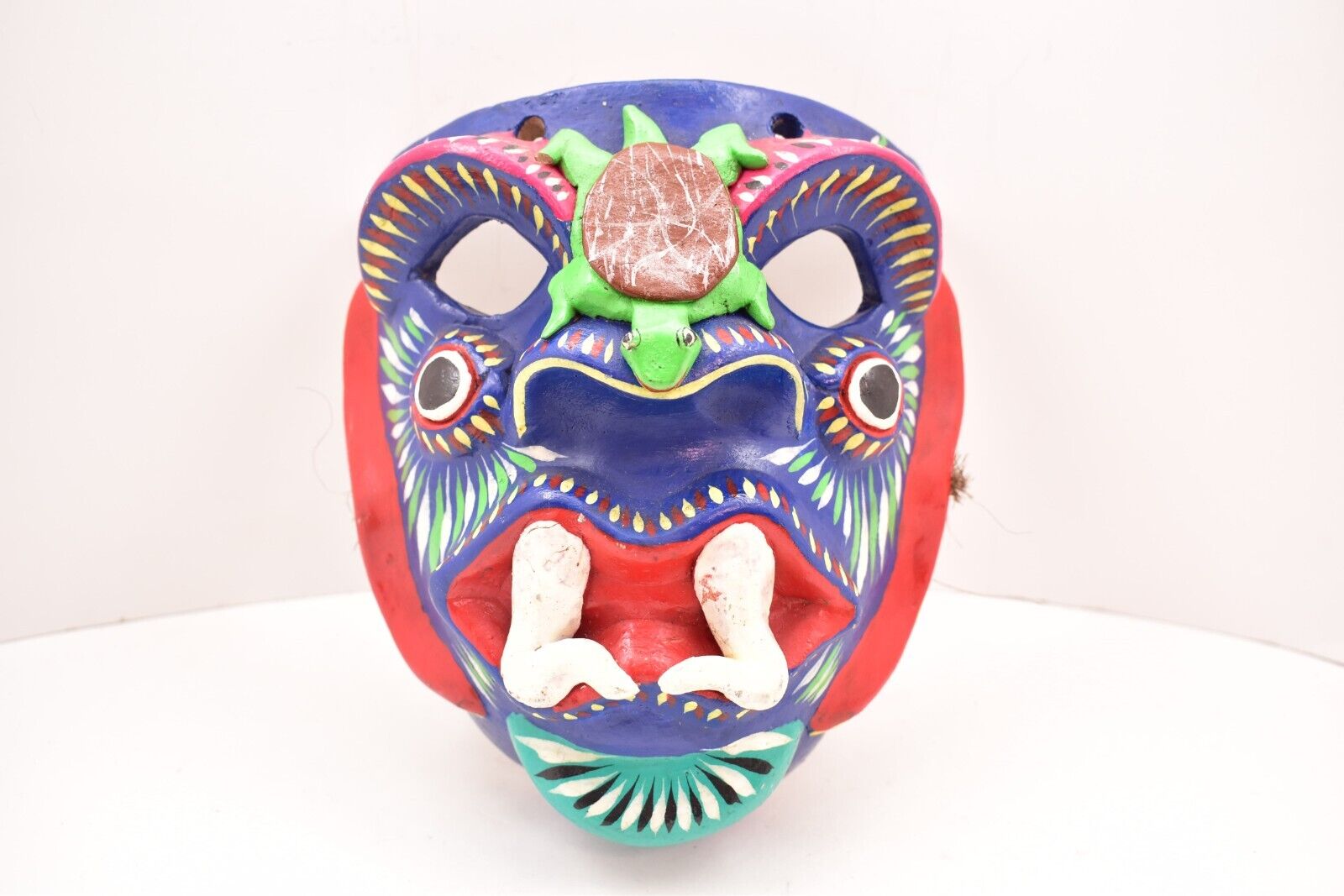 VTG Mexican Folk Art Pottery Mask Diablo Devil Figure Ocumicho Sculpture ORTEGA