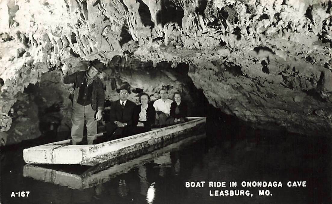 Boat Ride People Onondaga Cave Leasburg Missouri MO RPPC Real Photo P20