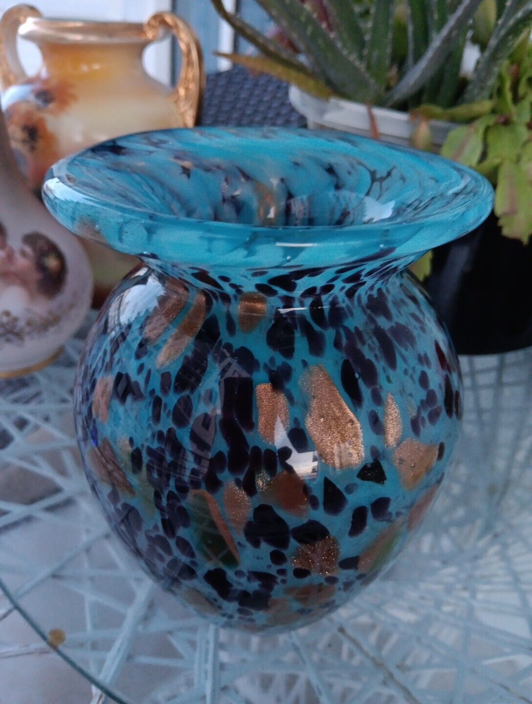 Murano Italian Art Work Glass  Styles 7,1/2  X5  Beutifull  Color Blue Very Havy