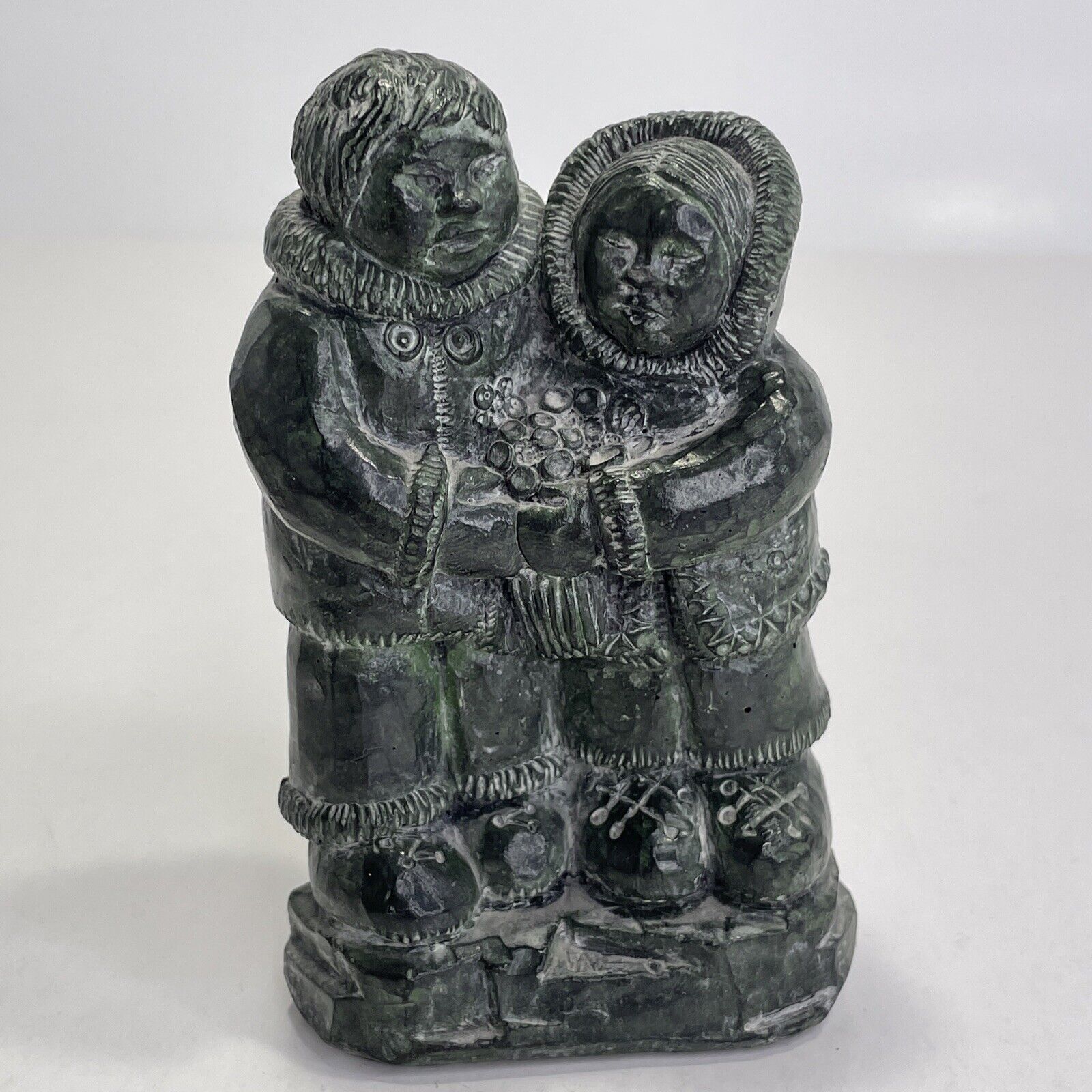 Vintage Young Inuit Couple Wedding Eskimo Art Hand Made Canada Resin W/ Sticker